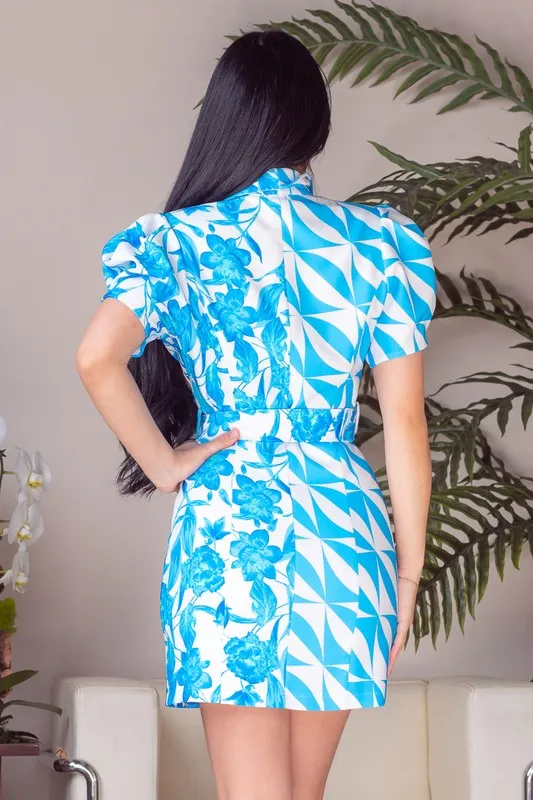 Blue Printed Blazer Dress
