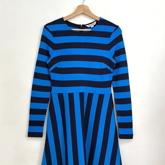 BODEN Stripe Jersey Fit and Flare Long Sleeve Colorful Preppy Midi Dress Size 4P
