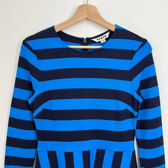 BODEN Stripe Jersey Fit and Flare Long Sleeve Colorful Preppy Midi Dress Size 4P