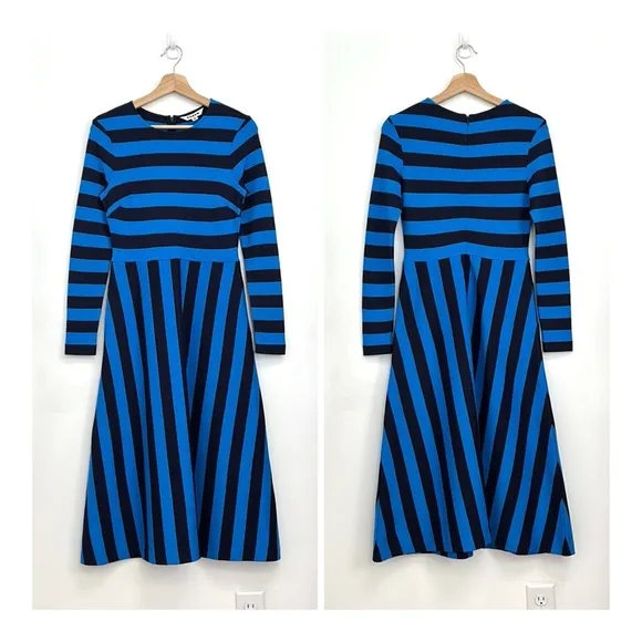 BODEN Stripe Jersey Fit and Flare Long Sleeve Colorful Preppy Midi Dress Size 4P