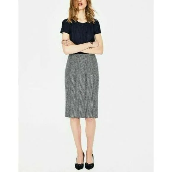 Boden Womens Freya Pencil Skirt UK 10 US 6 Navy Blue White Knee Length NWT