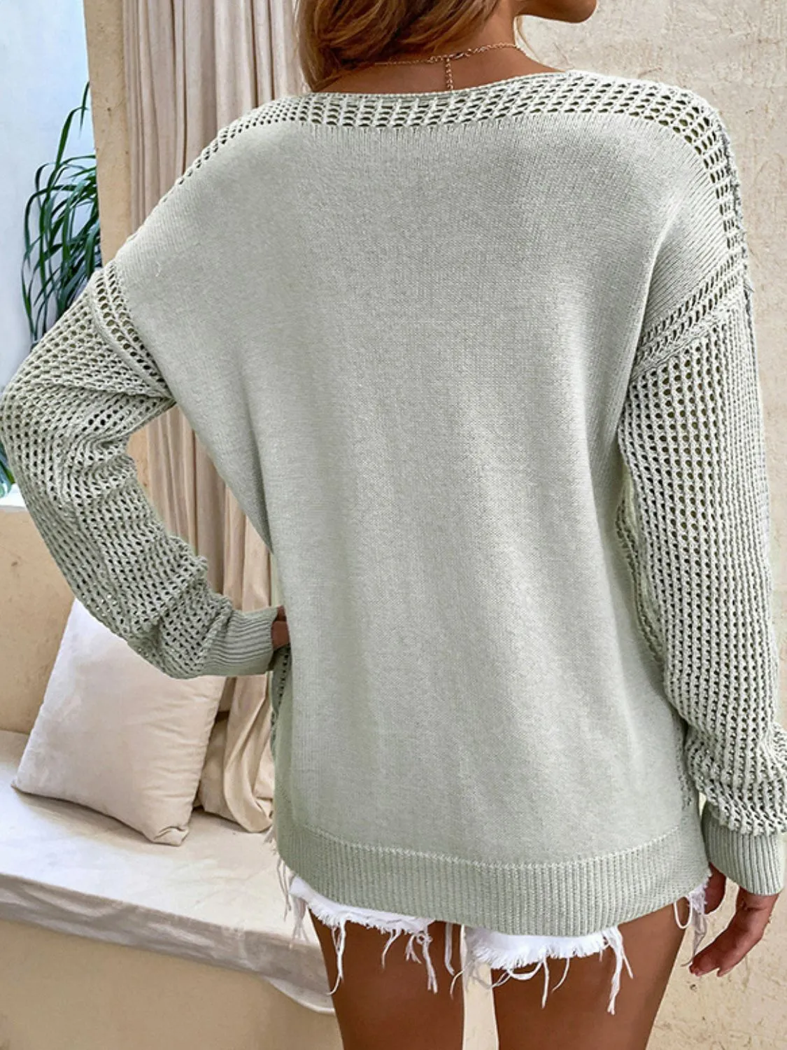 Brianna Openwork V-Neck Sweater