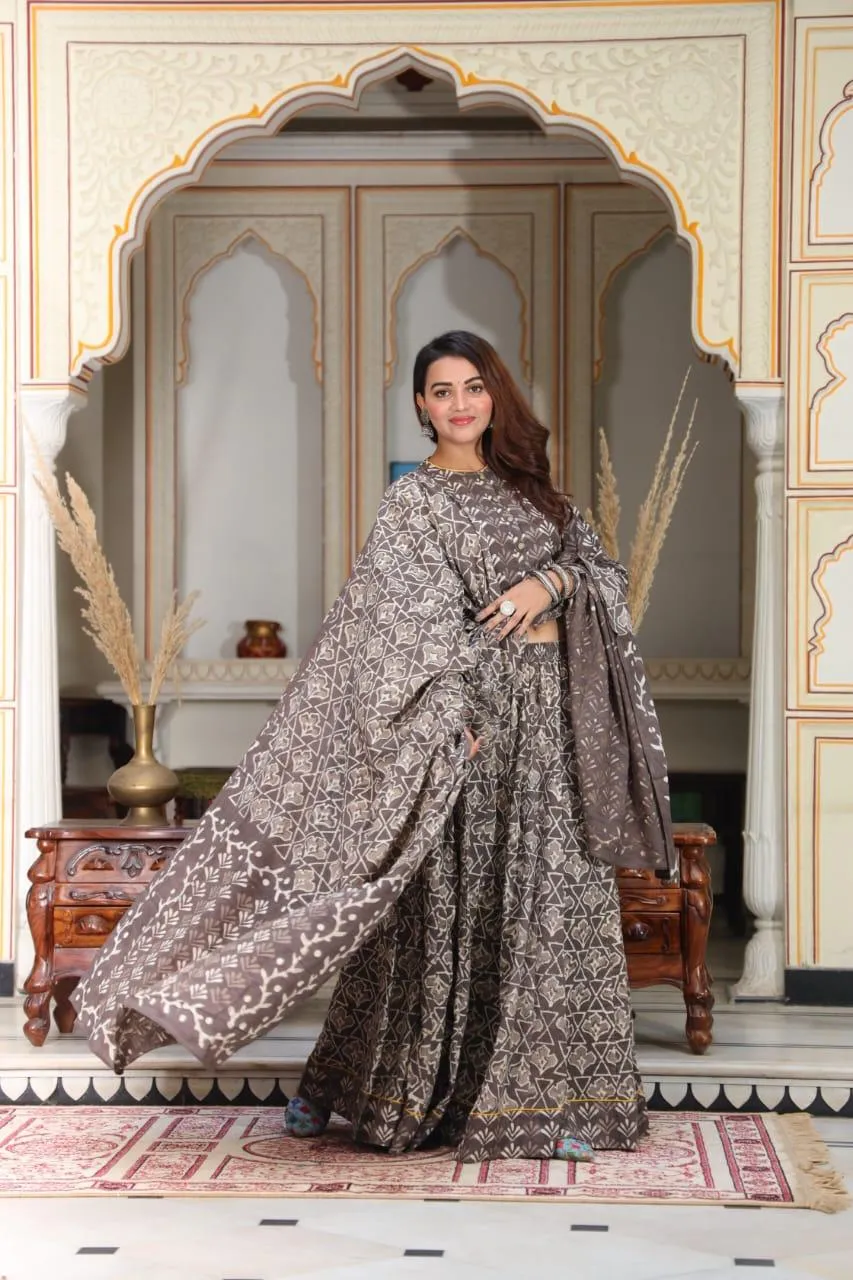 Brown Colour Bagru Print Flora lehenga choli Set