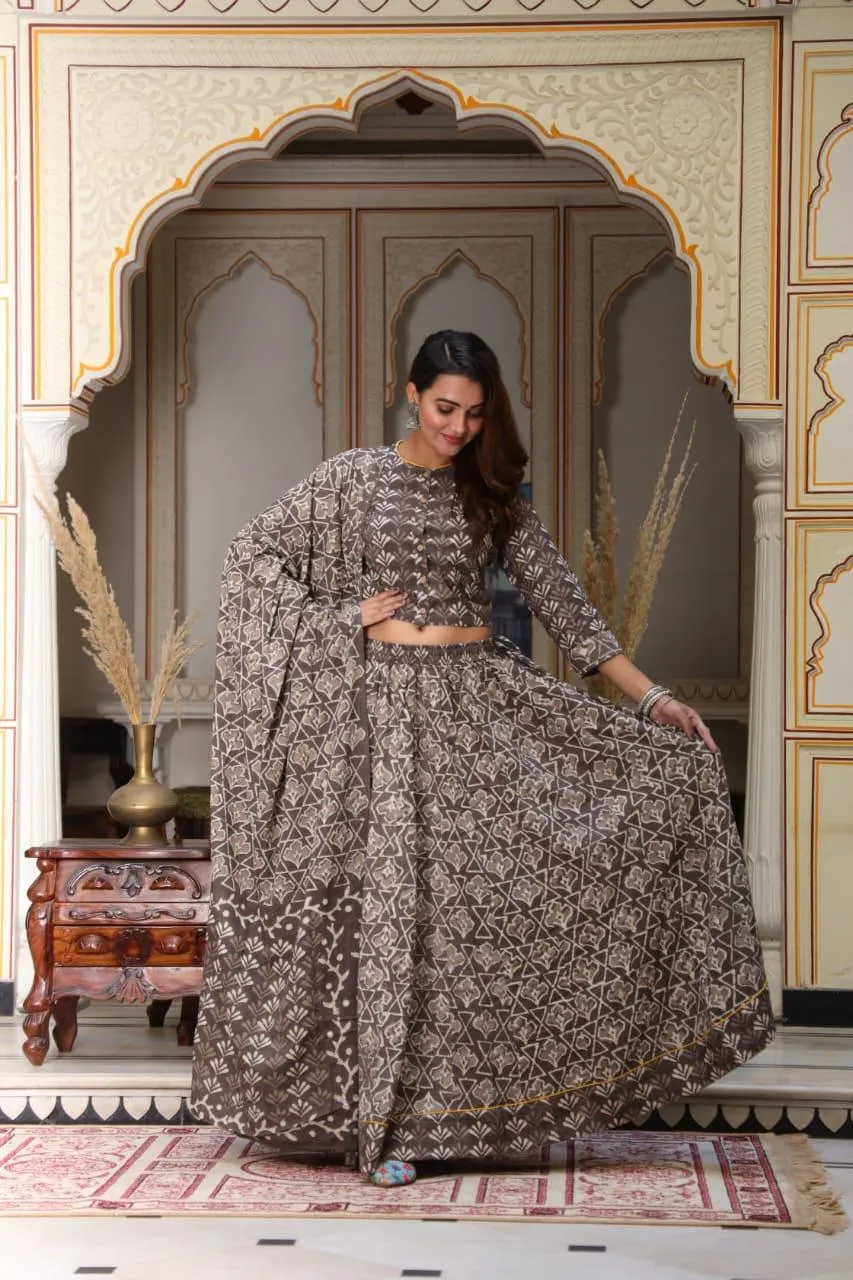 Brown Colour Bagru Print Flora lehenga choli Set
