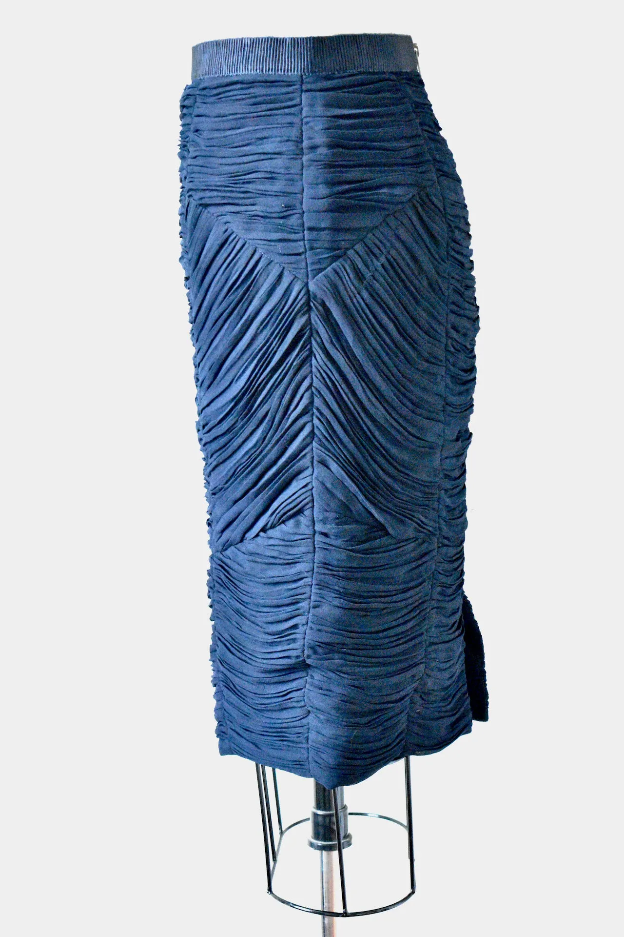 Burberry Navy Blue Ruched Pencil Skirt
