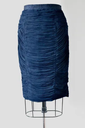 Burberry Navy Blue Ruched Pencil Skirt