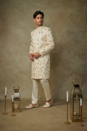 Butter Yellow Embroiderd Sherwani With Pant
