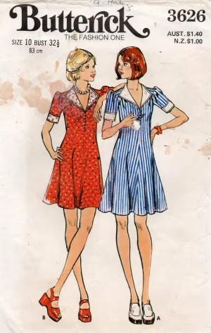 Butterick 3626 Womens Fit & Flared Dress with Contrast 1970s Vintage Sewing Pattern Size 10 Bust 32.5 inches