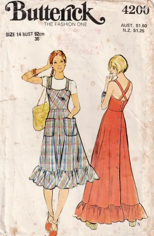 Butterick 4200 Womens Back Buttoned Sundress or Jumper 1970s Vintage Sewing Pattern Size 14 Bust 36 inches