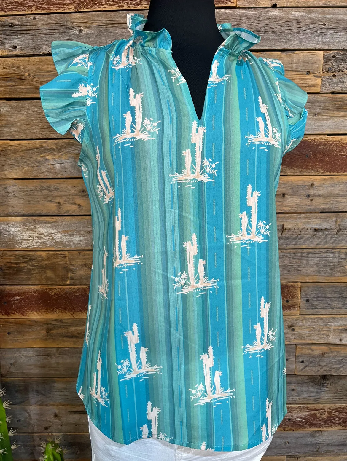 Cactus Ruffle Sleeve Blouse