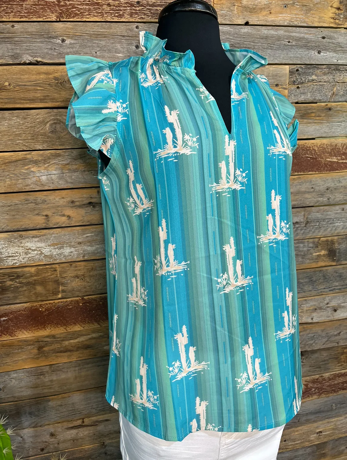 Cactus Ruffle Sleeve Blouse
