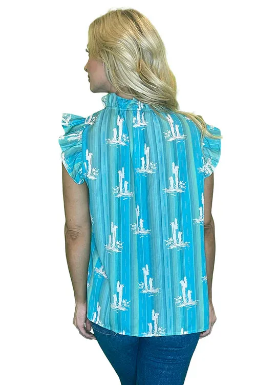 Cactus Ruffle Sleeve Blouse