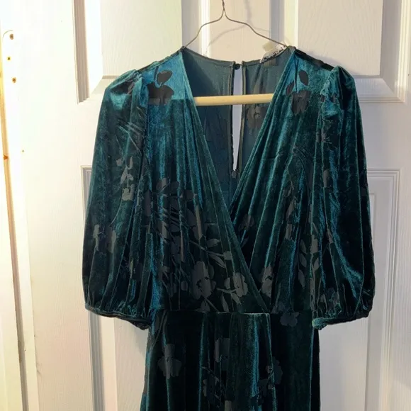 Calvin Klein NWT MALACHITE Dark Green Burn Out Velvet Fit &amp; Flare Dress size 10