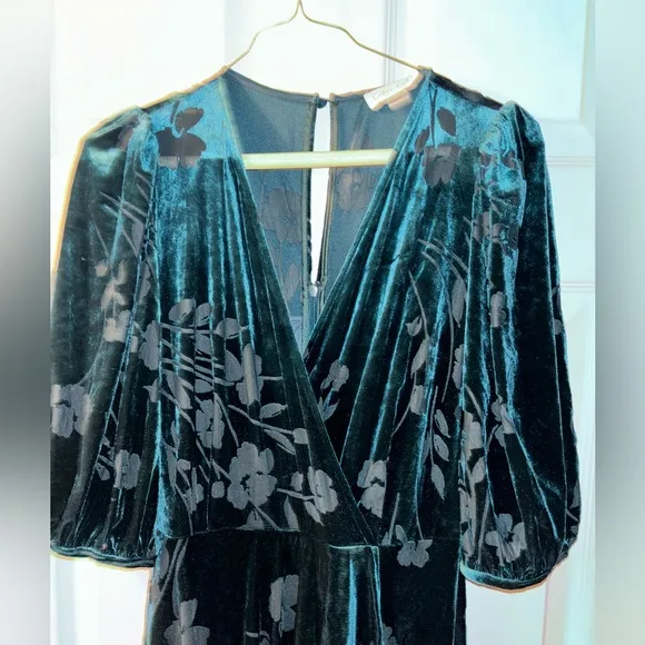 Calvin Klein NWT MALACHITE Dark Green Burn Out Velvet Fit &amp; Flare Dress size 10