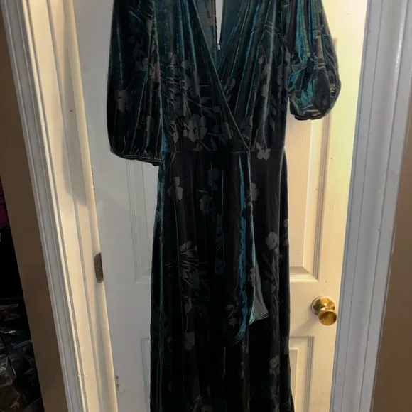 Calvin Klein NWT MALACHITE Dark Green Burn Out Velvet Fit &amp; Flare Dress size 10