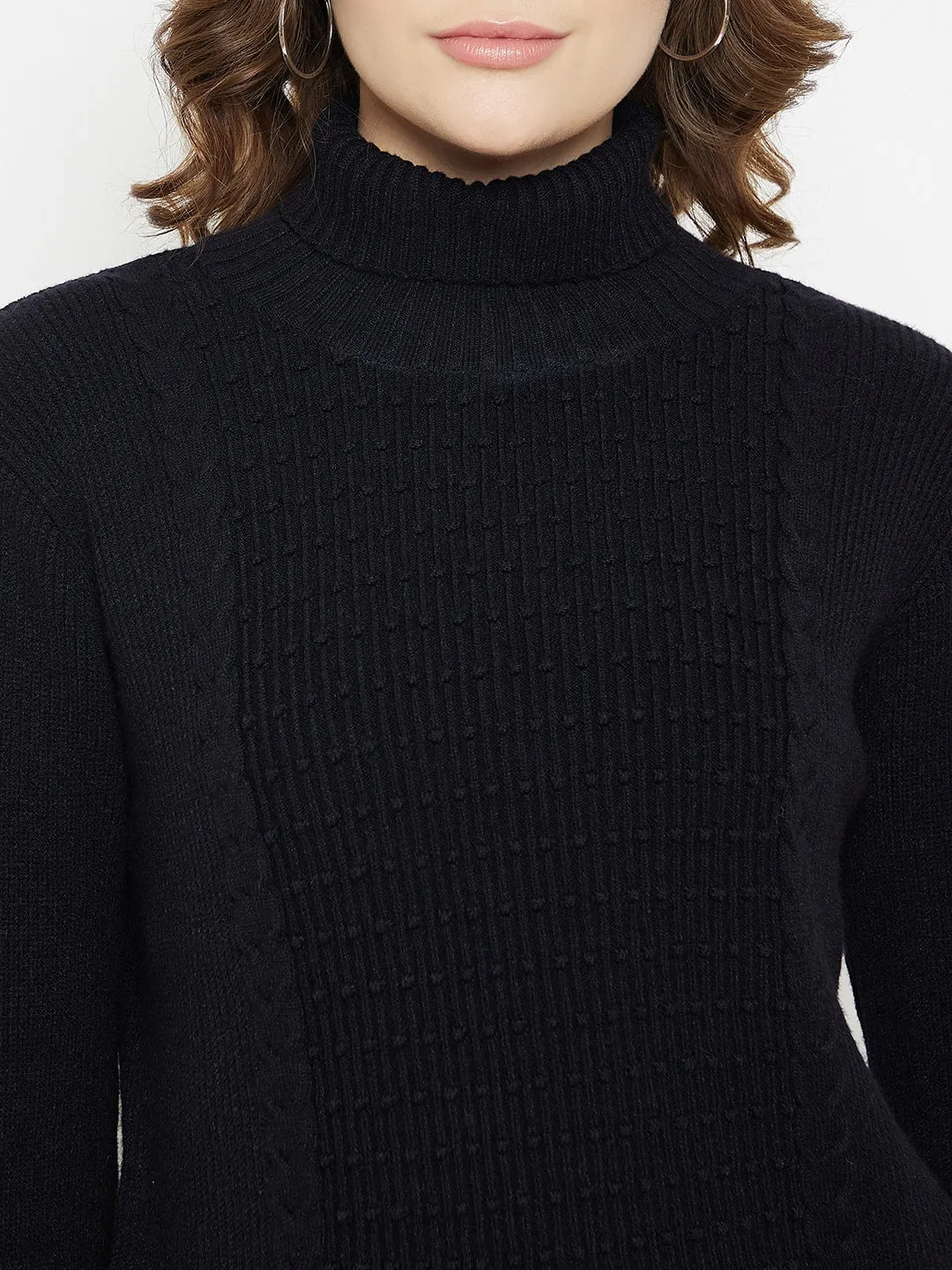 Camla Barcelona Cable Knit Black Turtleneck Sweater
