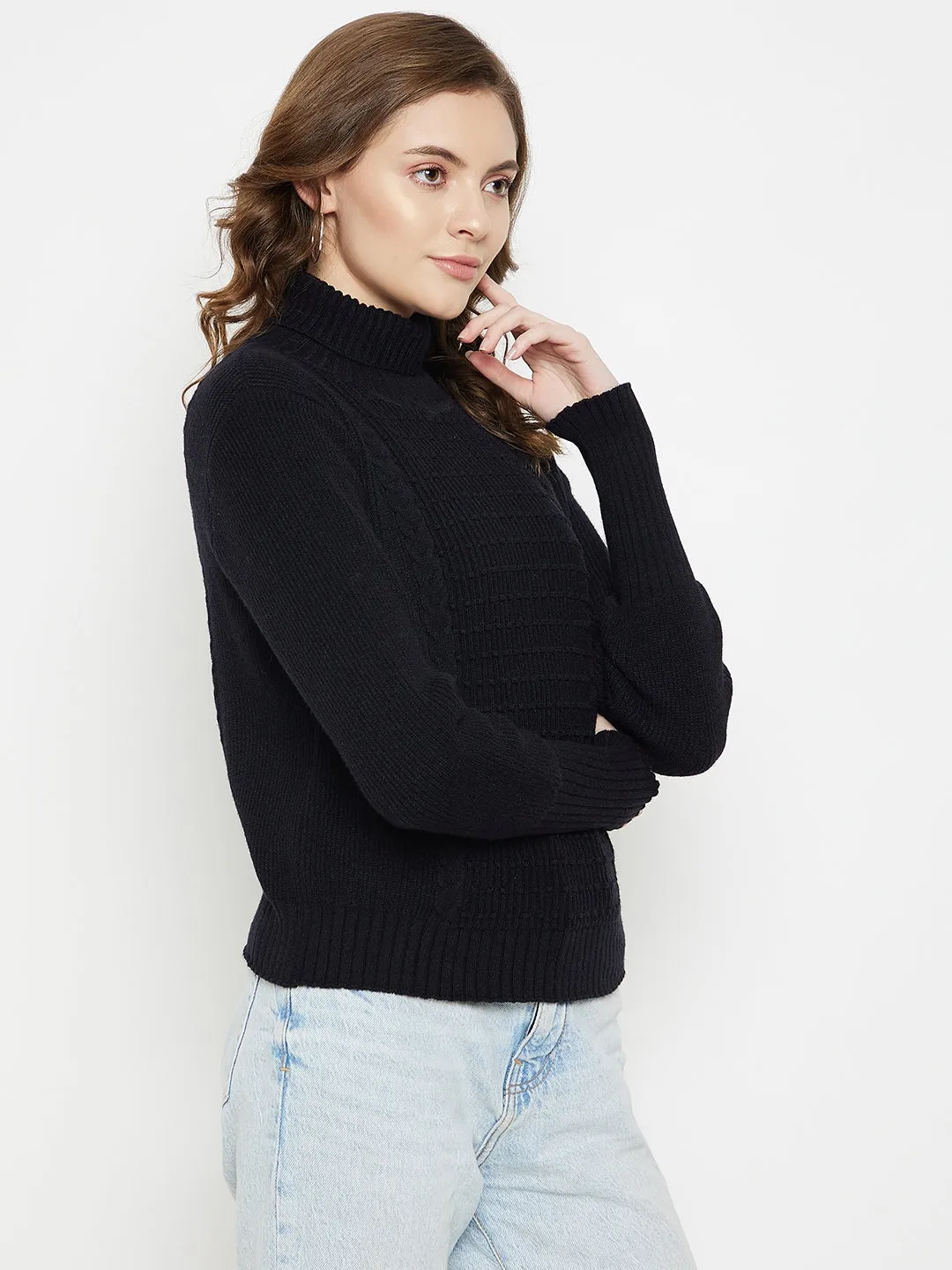 Camla Barcelona Cable Knit Black Turtleneck Sweater