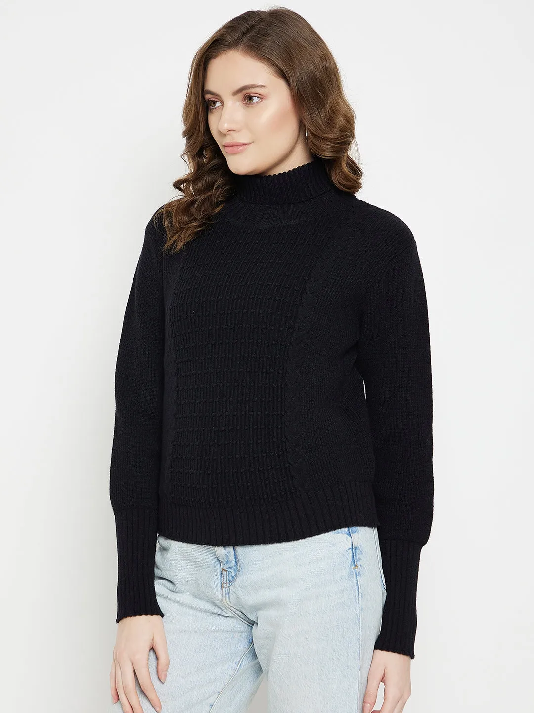 Camla Barcelona Cable Knit Black Turtleneck Sweater