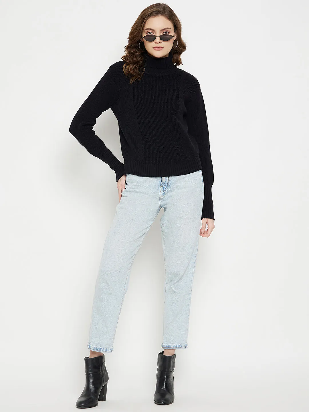 Camla Barcelona Cable Knit Black Turtleneck Sweater