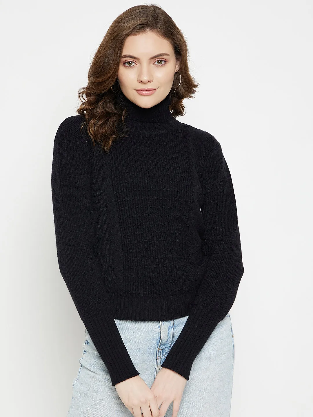 Camla Barcelona Cable Knit Black Turtleneck Sweater