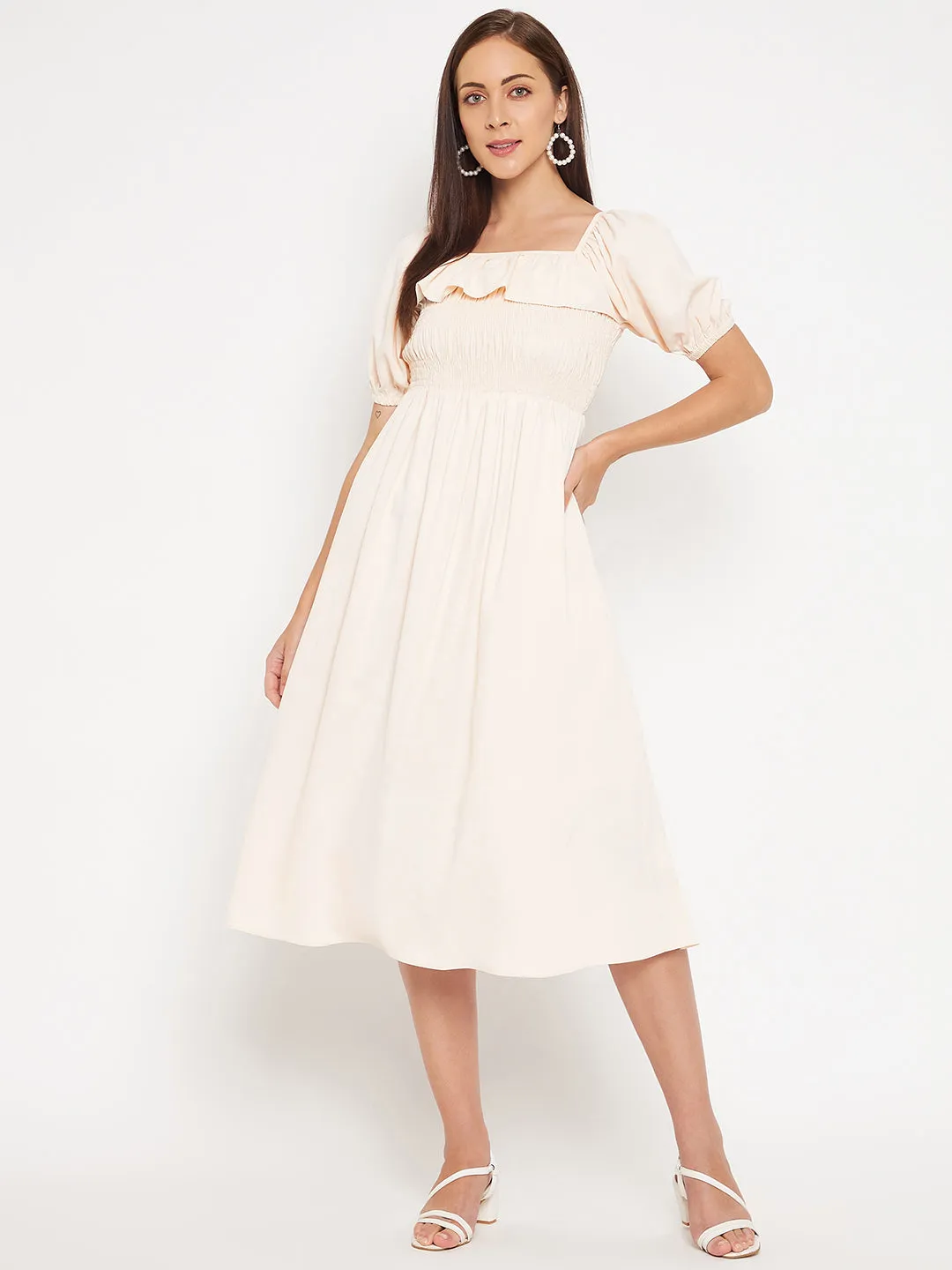Camla Barcelona Women Beige Solid Fit & Flare Dress