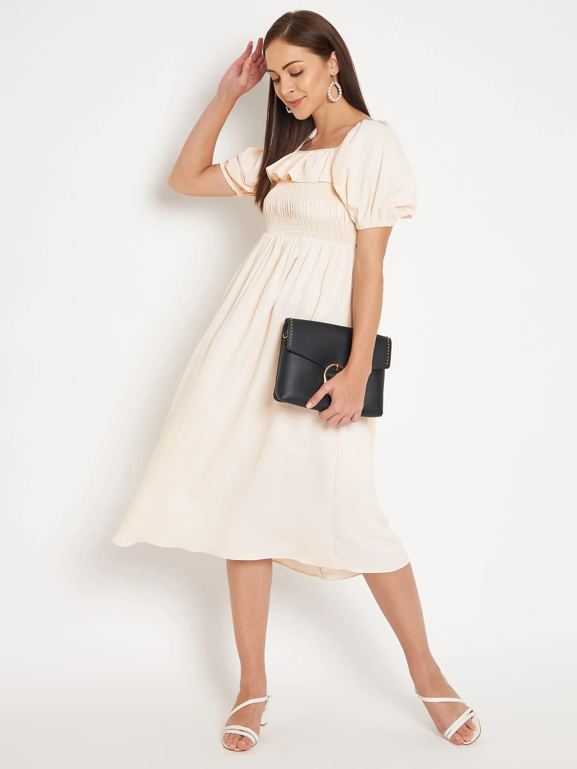 Camla Barcelona Women Beige Solid Fit & Flare Dress