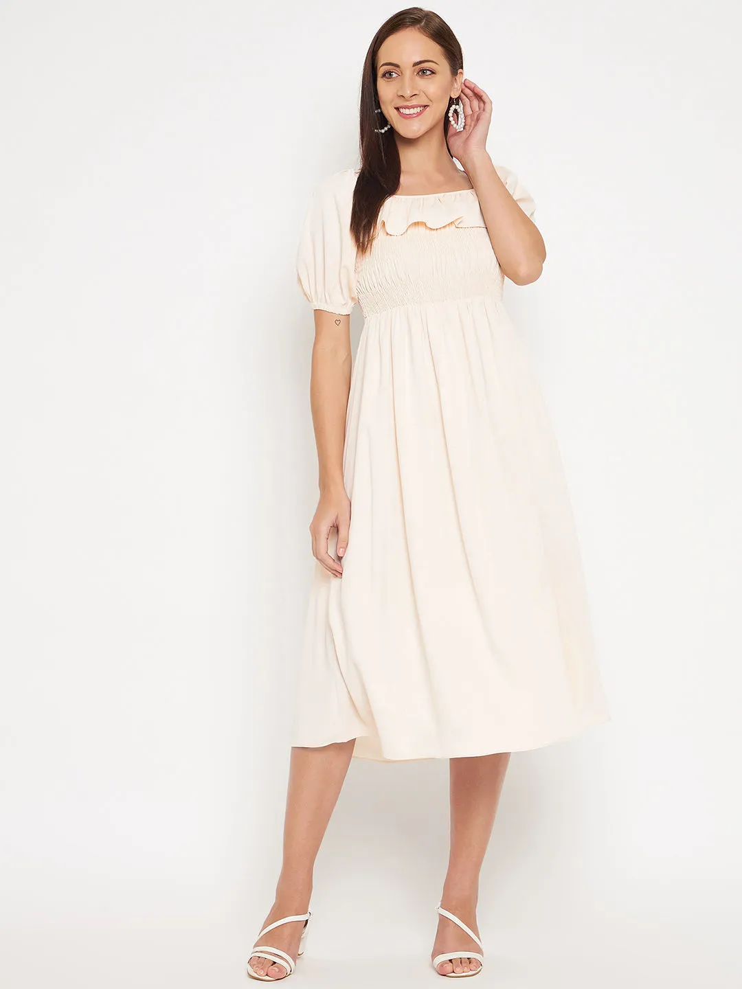 Camla Barcelona Women Beige Solid Fit & Flare Dress