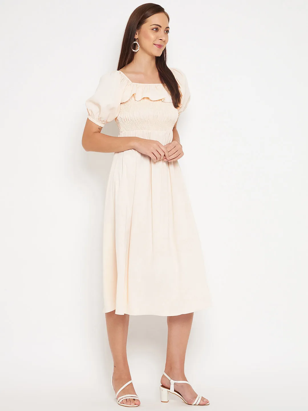 Camla Barcelona Women Beige Solid Fit & Flare Dress