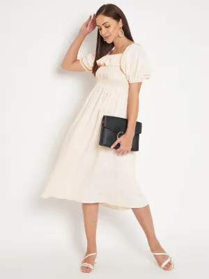 Camla Barcelona Women Beige Solid Fit & Flare Dress
