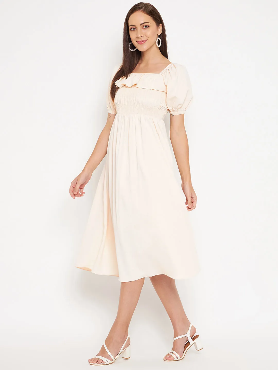 Camla Barcelona Women Beige Solid Fit & Flare Dress