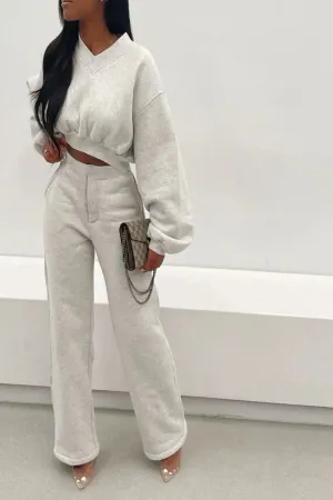 Casual Puff Sleeve Crop Shirt and Pants Set