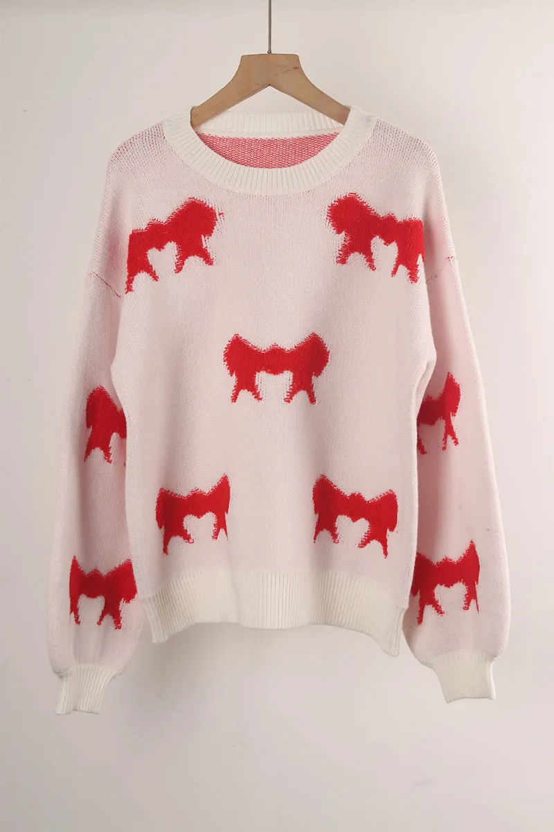 Casual Street Bow Weave Contrast O Neck Sweaters(4 Colors)