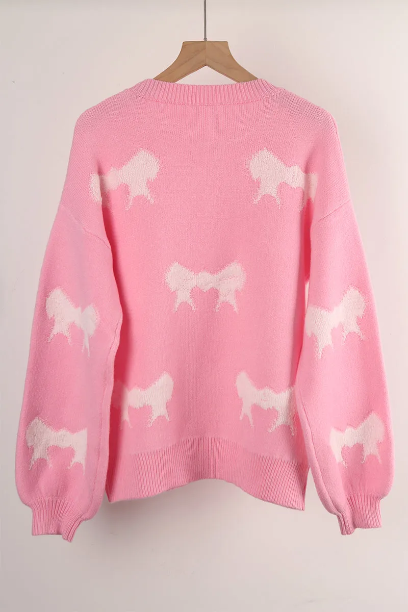 Casual Street Bow Weave Contrast O Neck Sweaters(4 Colors)