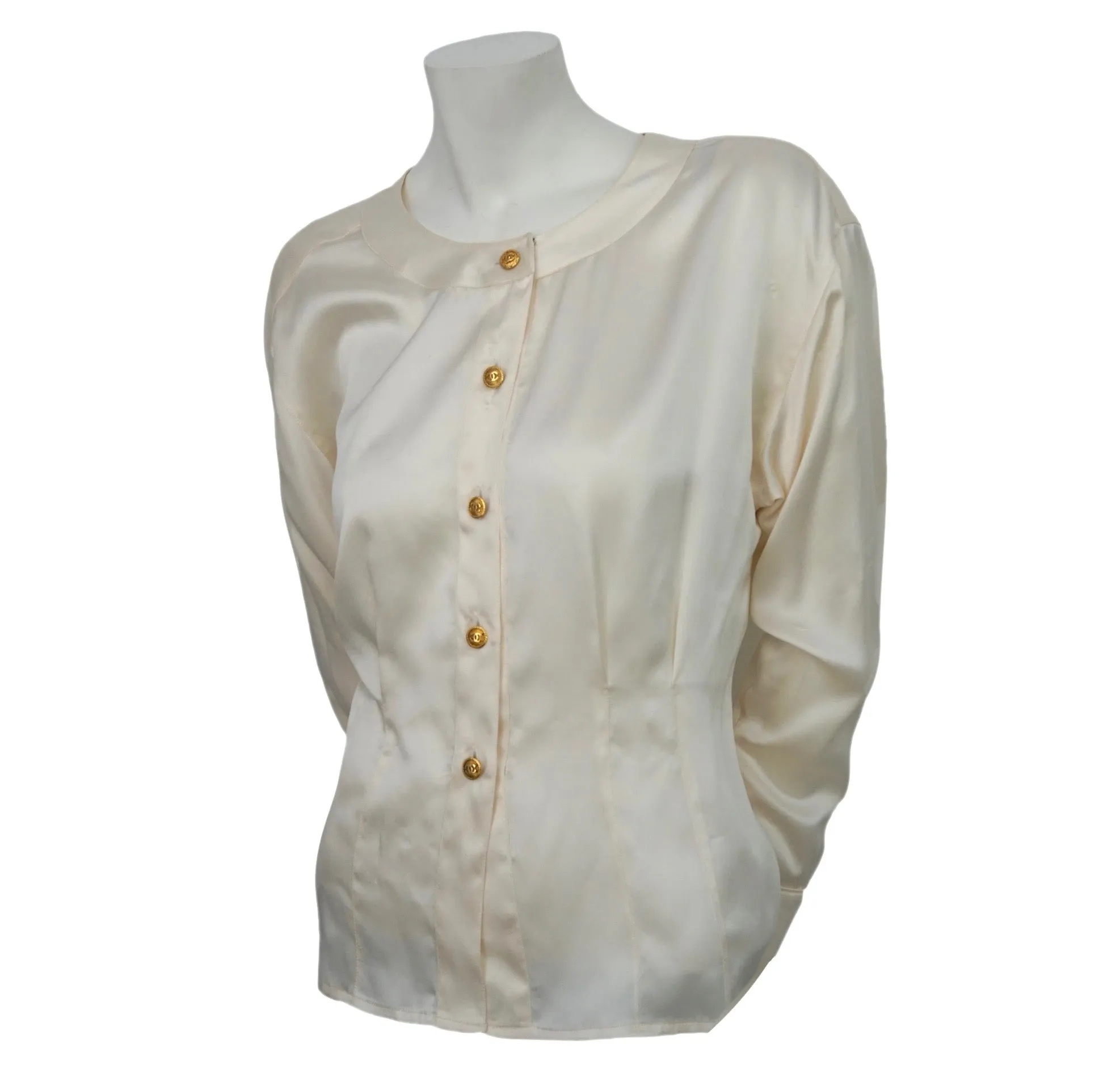 Chanel Vintage Classic White Silk Blouse