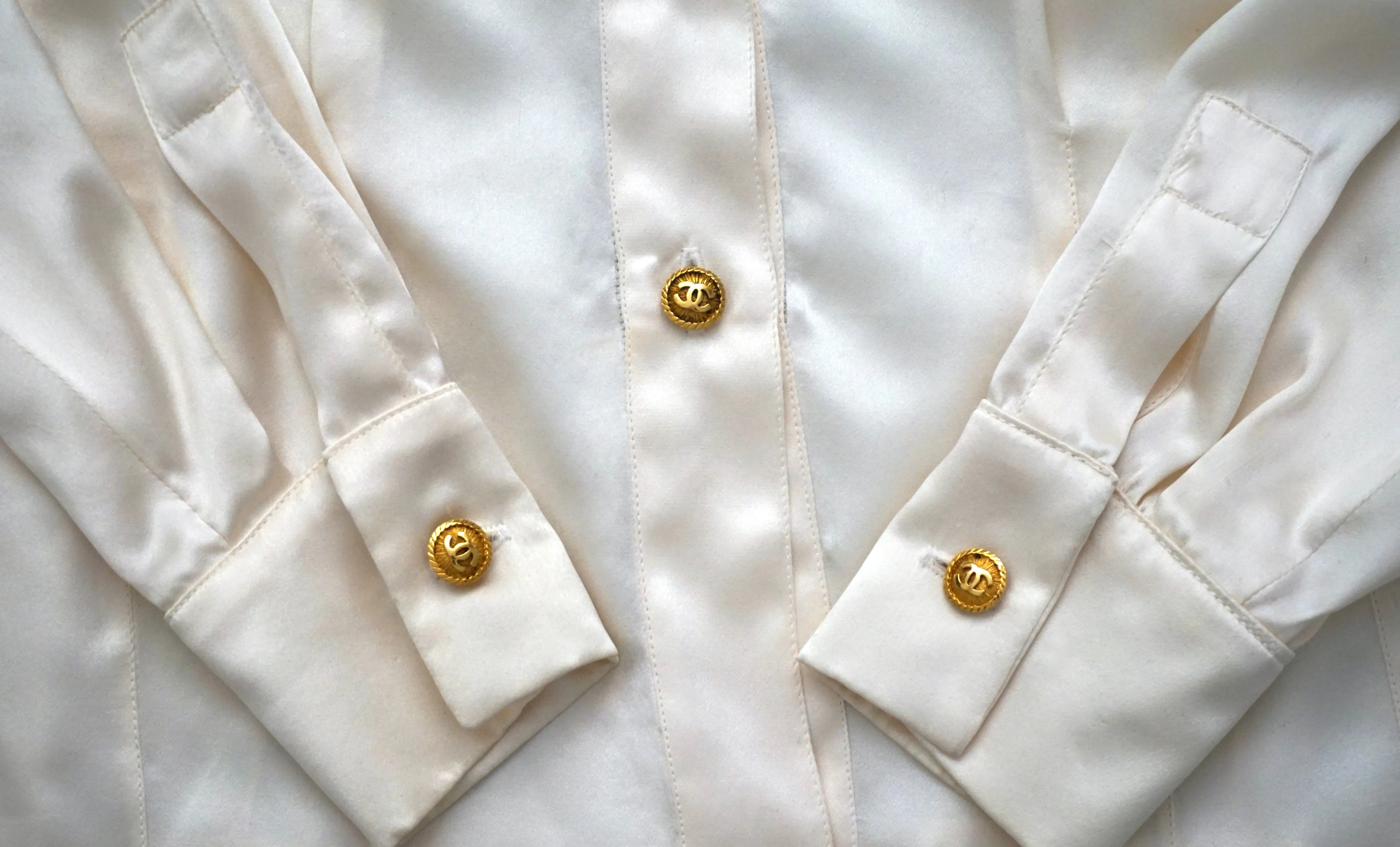 Chanel Vintage Classic White Silk Blouse