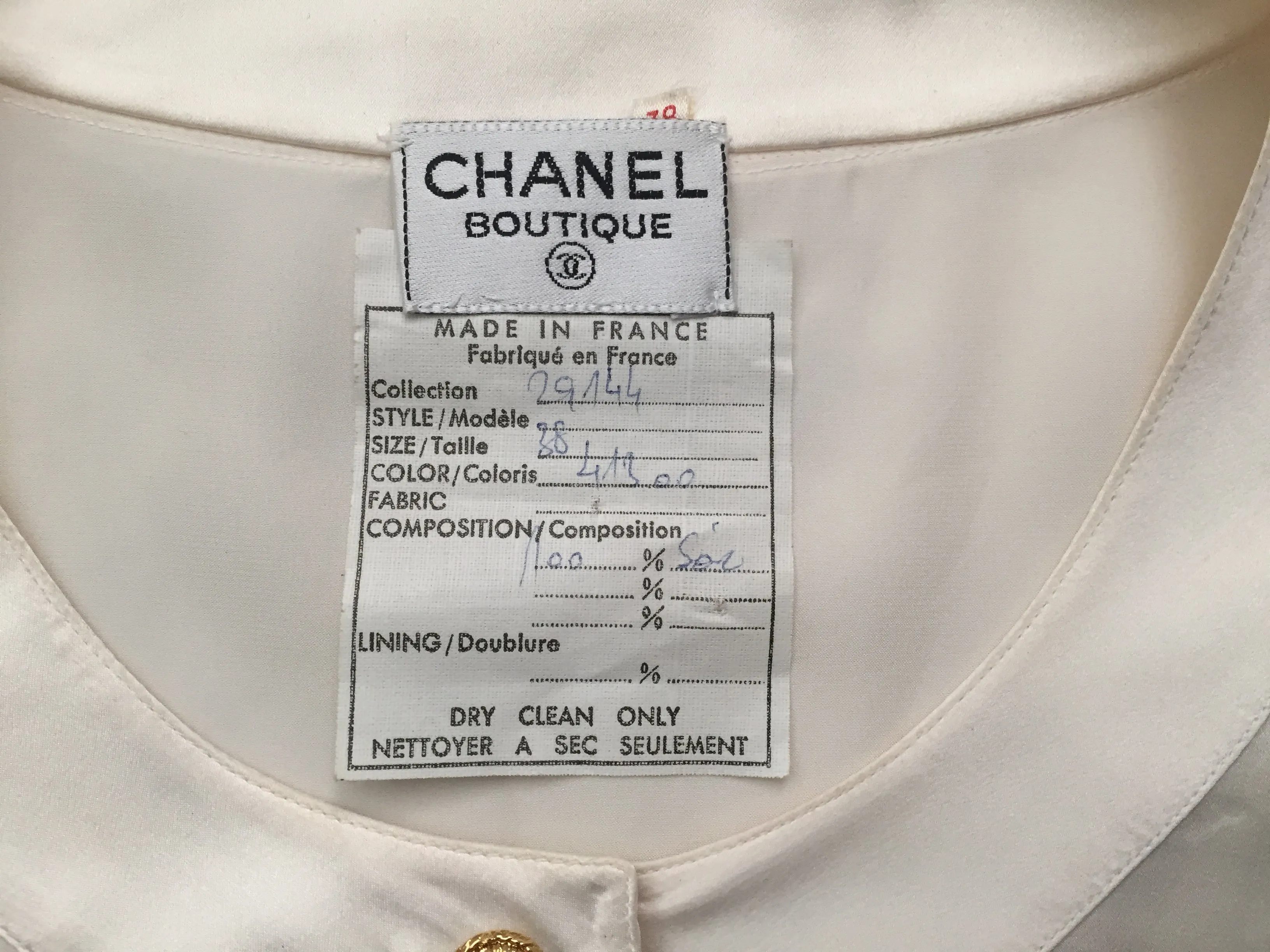 Chanel Vintage Classic White Silk Blouse