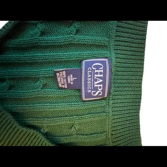 Chaps Classics Green Cable Knit V-Neck Sweater - Size L