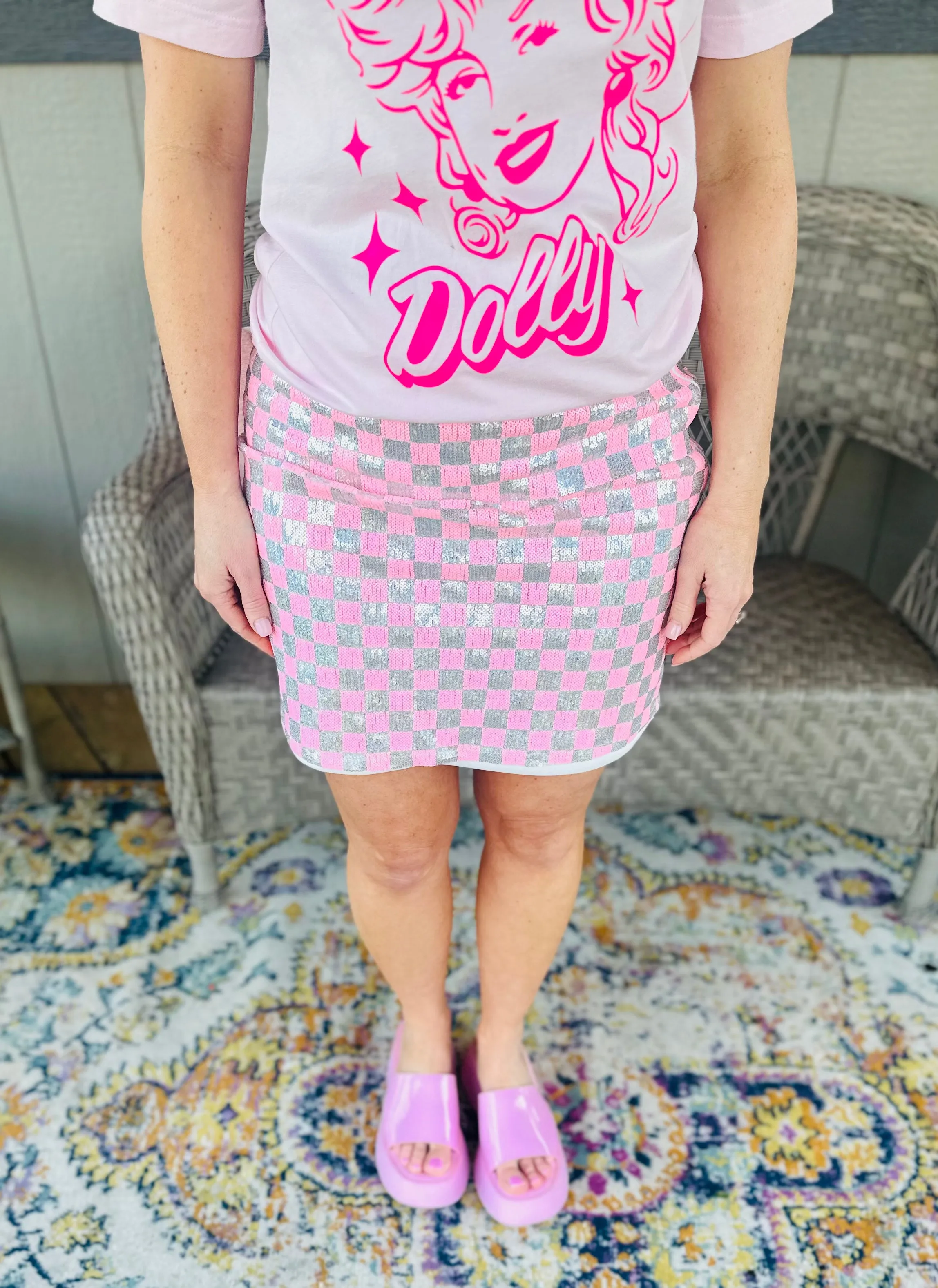 Checker Sequin Mini Skirt