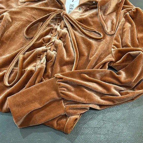 Cider Copper color velvet V neck tie dress. Fit and flare. Size S. NWT