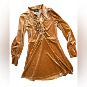 Cider Copper color velvet V neck tie dress. Fit and flare. Size S. NWT