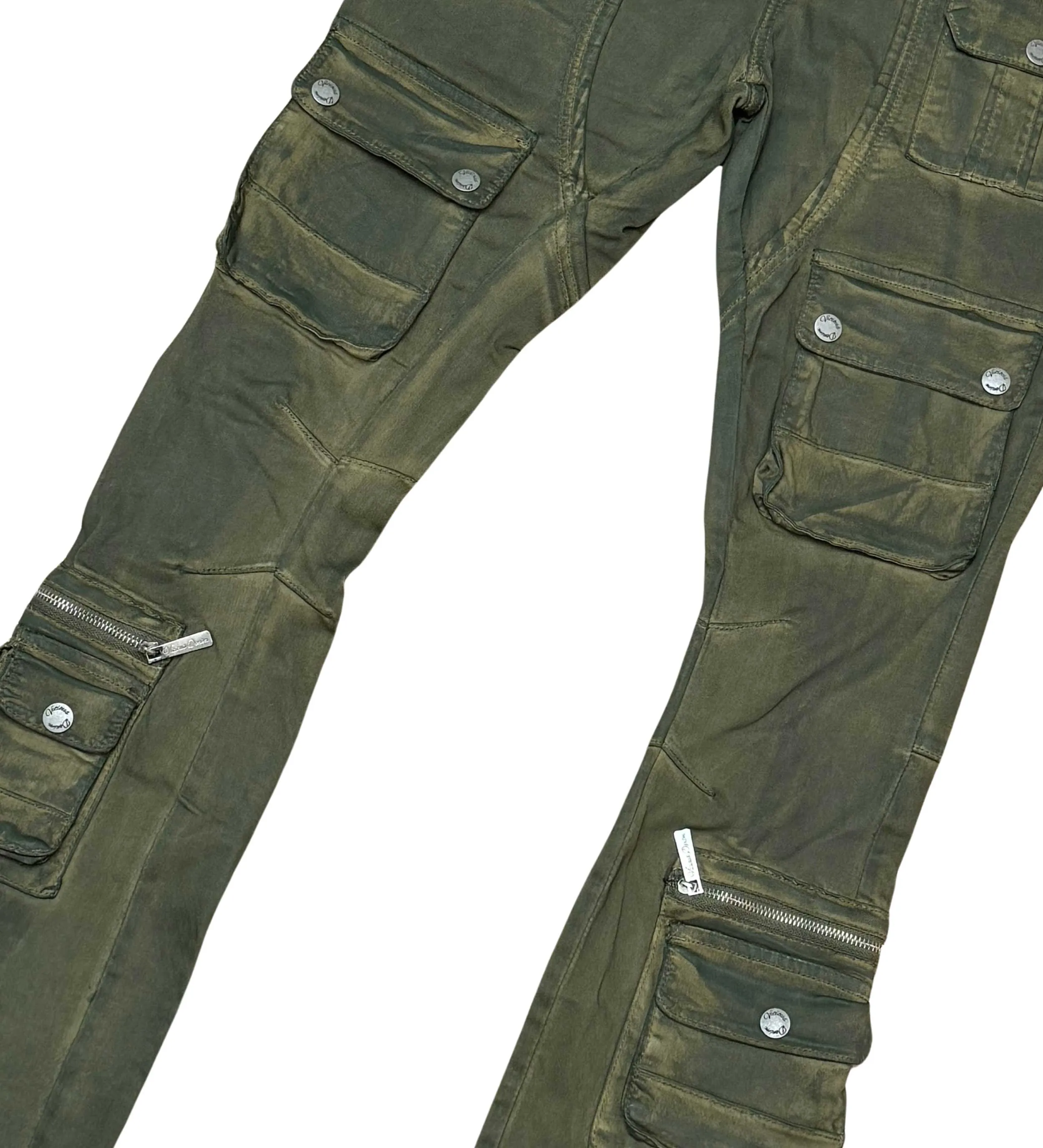Coated denim flared fit pant