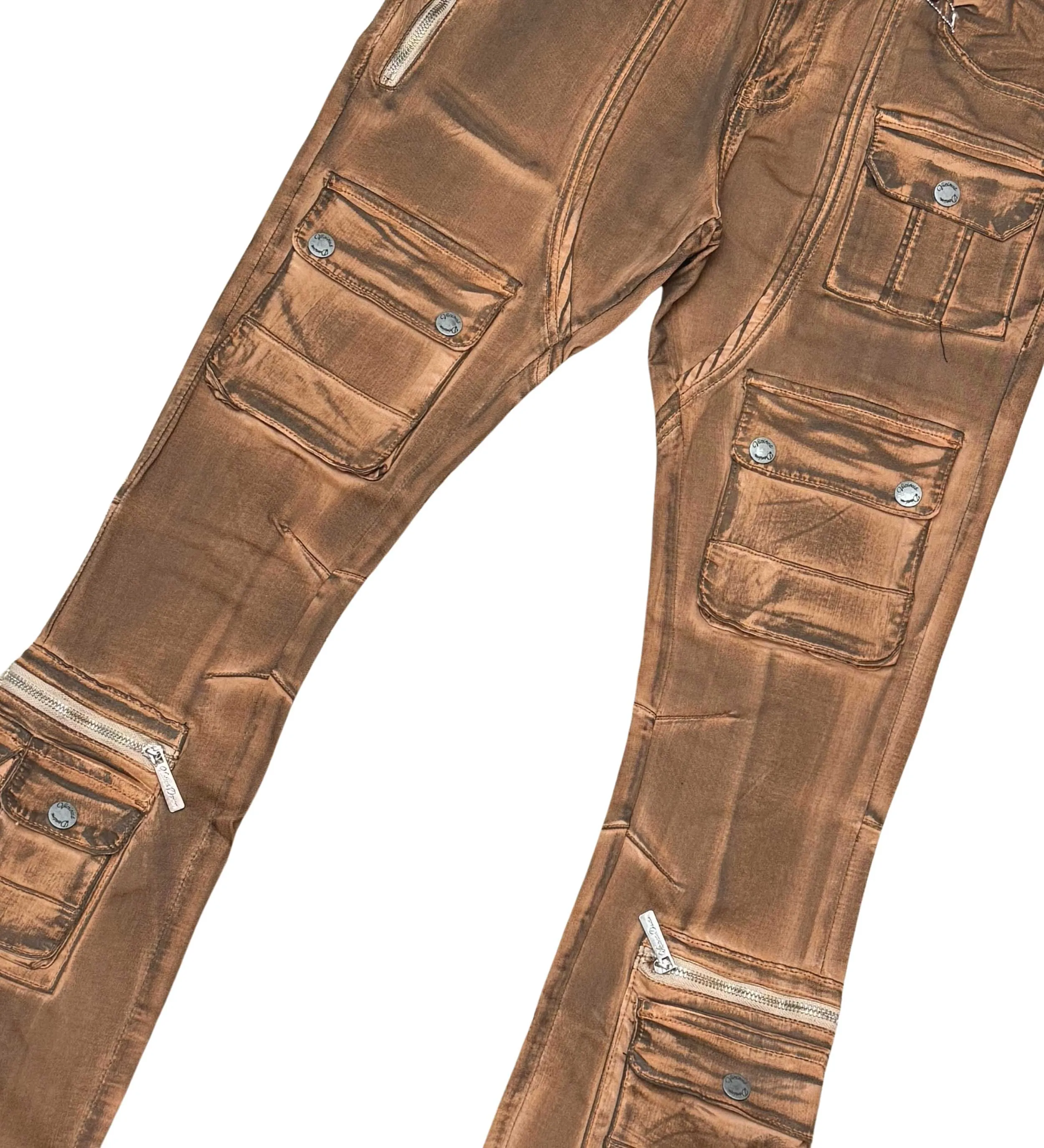 Coated denim flared fit pant