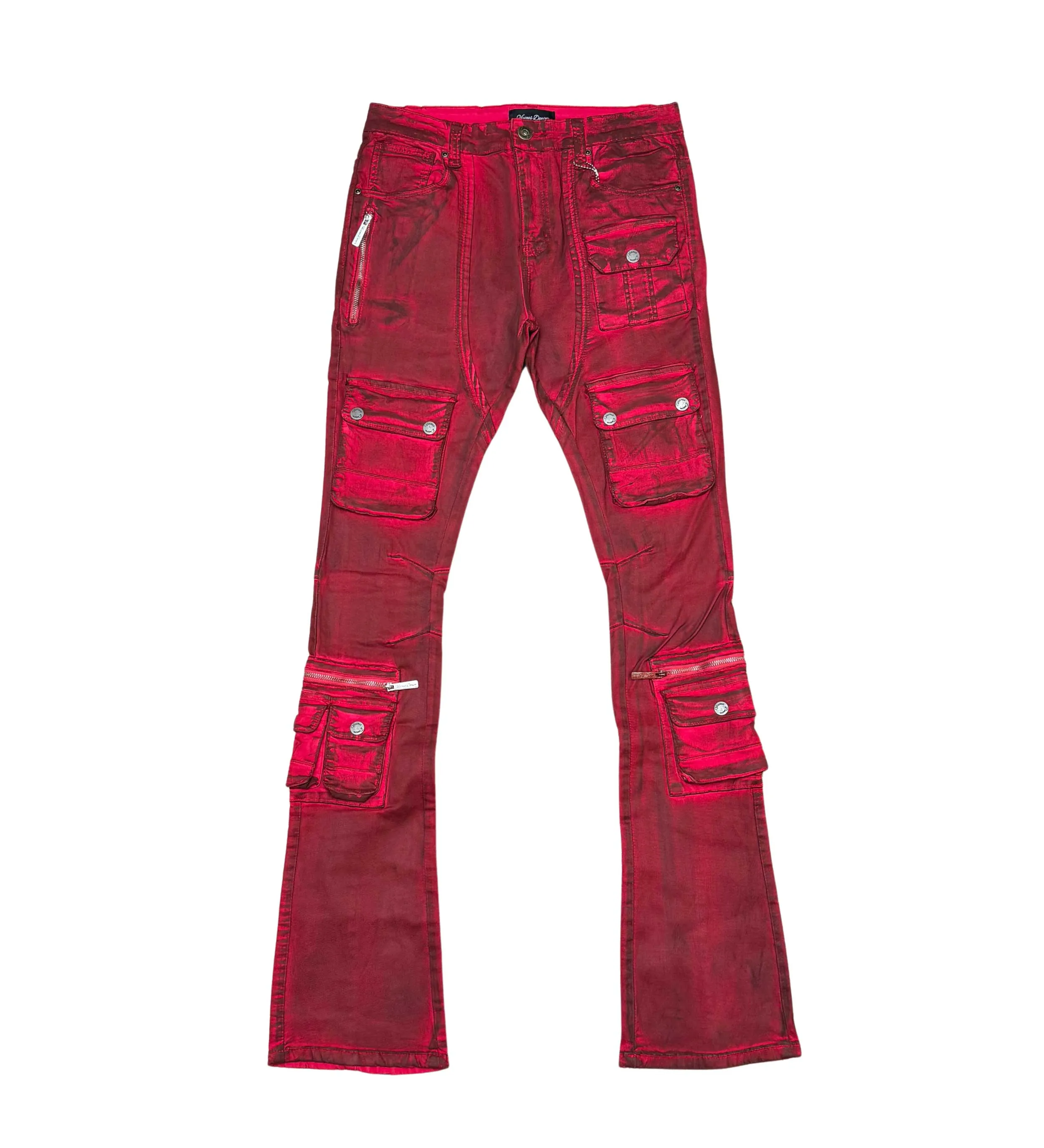 Coated denim flared fit pant