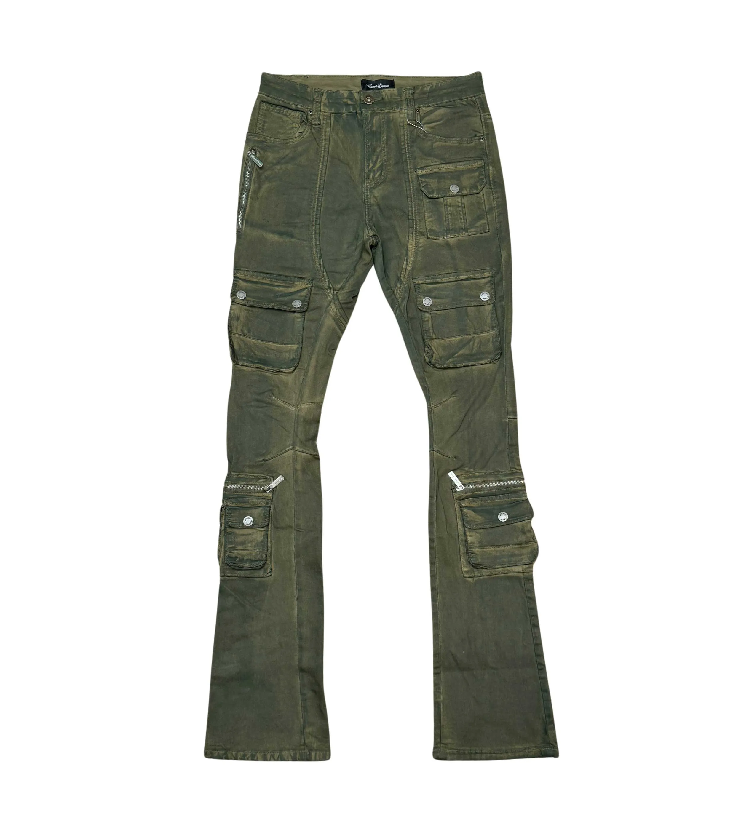 Coated denim flared fit pant