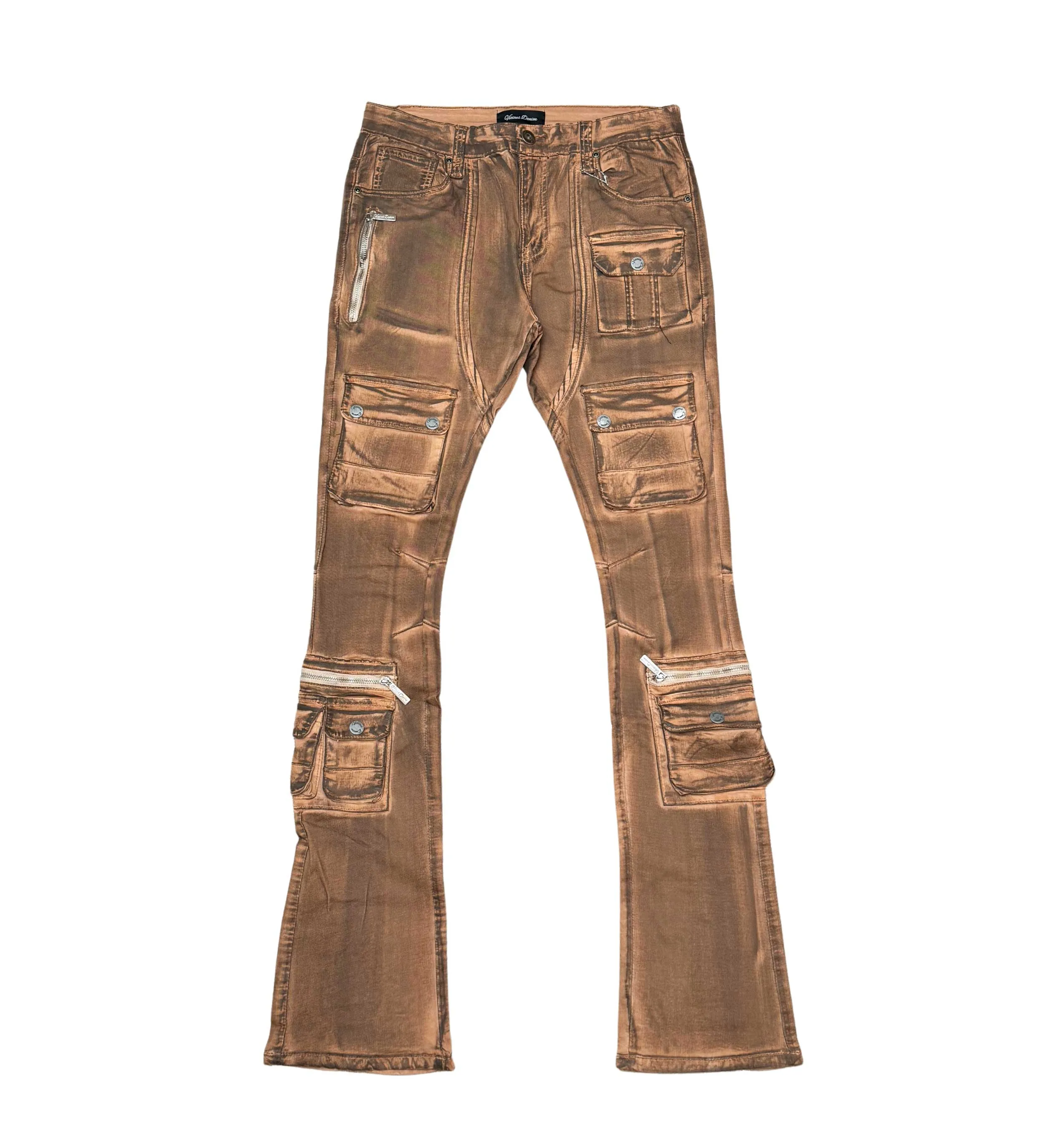 Coated denim flared fit pant