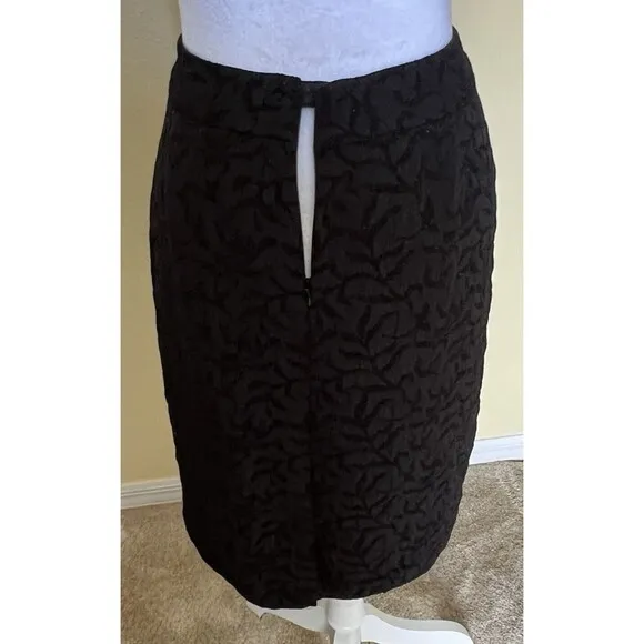 Coldwater Creek Black Lustrous Jacquard Shimmer Lined Pencil Skirt Sz 12 Misses