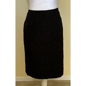 Coldwater Creek Black Lustrous Jacquard Shimmer Lined Pencil Skirt Sz 12 Misses