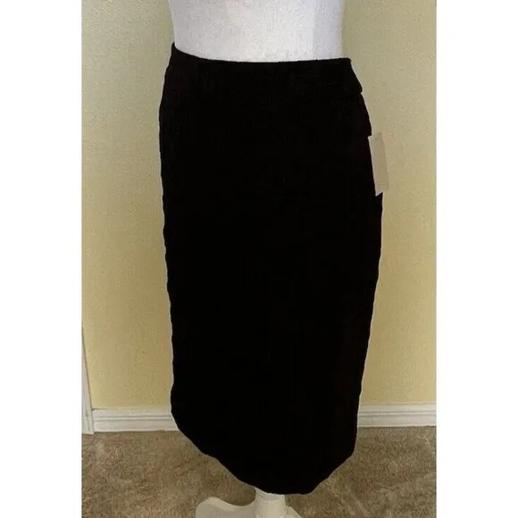 Coldwater Creek Black Lustrous Jacquard Shimmer Lined Pencil Skirt Sz 12 Misses