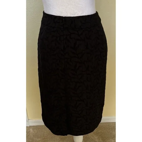 Coldwater Creek Black Lustrous Jacquard Shimmer Lined Pencil Skirt Sz 12 Misses