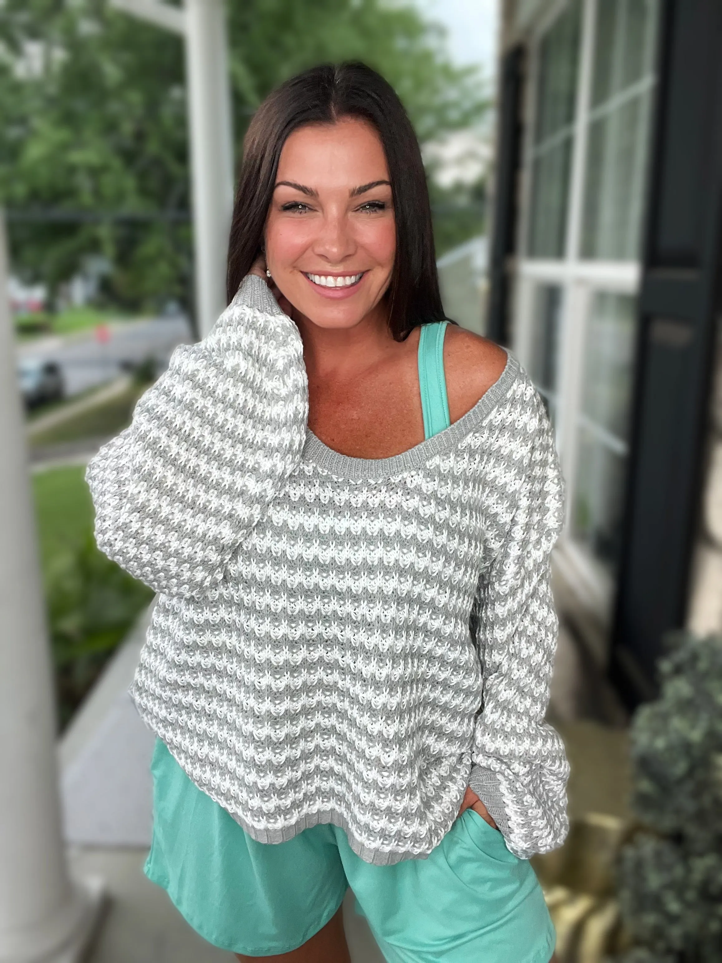Cool Transitions V-Neck Sweater- 4 Colors (Pink, Blue, Grey, Dust Storm)